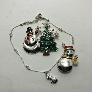 Snowman Christmas Tree Silvertone Anklet